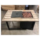 Hampton Bay Fordham 46 in. W x 26 in. H Rectangular Powder Coated Steel LP Fire Pit Coffee Table in Faux Wood with Lava Rocks  Customer Returns See Pictures