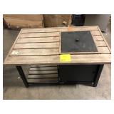 Hampton Bay Fordham 46 in. W x 26 in. H Rectangular Powder Coated Steel LP Fire Pit Coffee Table in Faux Wood with Lava Rocks  Customer Returns See Pictures
