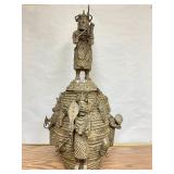 Wonderful Large Benin Bronze Figural Container