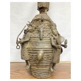Wonderful Large Benin Bronze Figural Container