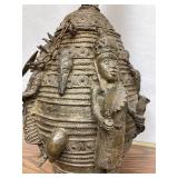 Wonderful Large Benin Bronze Figural Container