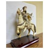 Awesome Large Vintage Oriental Carved Warrior on Horseback Statue #1