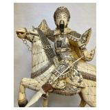 Awesome Large Vintage Oriental Carved Warrior on Horseback Statue #1