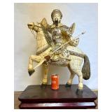 Awesome Large Vintage Oriental Carved Warrior on Horseback Statue #1