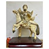 Awesome Large Vintage Oriental Carved Warrior on Horseback Statue #1