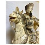 Awesome Large Vintage Oriental Carved Warrior on Horseback Statue #1