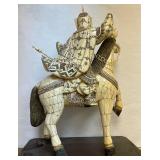 Awesome Large Vintage Oriental Carved Warrior on Horseback Statue #1