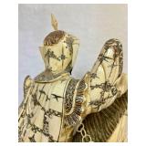Awesome Large Vintage Oriental Carved Warrior on Horseback Statue #1