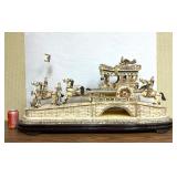 Great Looking LARGE Oriental Carved Bone etc Elaborate Carriage on Bridge Scene