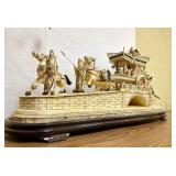 Great Looking LARGE Oriental Carved Bone etc Elaborate Carriage on Bridge Scene