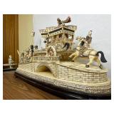 Great Looking LARGE Oriental Carved Bone etc Elaborate Carriage on Bridge Scene
