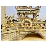 Great Looking LARGE Oriental Carved Bone etc Elaborate Carriage on Bridge Scene
