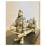 Excellent Vintage Oriental Carved Bone Fish Cart Display Statue