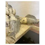 Excellent Vintage Oriental Carved Bone Fish Cart Display Statue