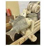 Excellent Vintage Oriental Carved Bone Fish Cart Display Statue
