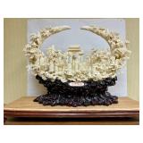 Large & Wonderfully Carved Chinese Highly Detailed Bone Sculpture w/Many Figures