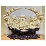 Large & Wonderfully Carved Chinese Highly Detailed Bone Sculpture w/Many Figures