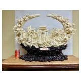Large & Wonderfully Carved Chinese Highly Detailed Bone Sculpture w/Many Figures