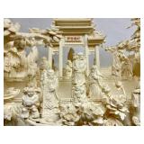 Large & Wonderfully Carved Chinese Highly Detailed Bone Sculpture w/Many Figures
