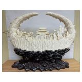 Large & Wonderfully Carved Chinese Highly Detailed Bone Sculpture w/Many Figures