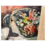 Framed Signed Original Mid Century Painting on Board by Simon Alvar - Woman w/Bird