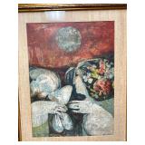 Framed Signed Original Mid Century Painting on Board by Simon Alvar - Woman w/Bird
