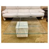 Vintage Designer Glass & Chrome Travertine Coffee Table by Artedi