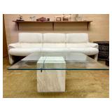 Vintage Designer Glass & Chrome Travertine Coffee Table by Artedi
