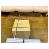 Vintage Designer Glass & Chrome Travertine Coffee Table by Artedi