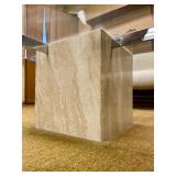 Vintage Designer Glass & Chrome Travertine Coffee Table by Artedi