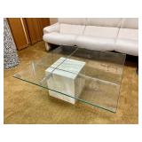 Vintage Designer Glass & Chrome Travertine Coffee Table by Artedi