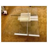 Vintage Designer Glass & Chrome Travertine Coffee Table by Artedi