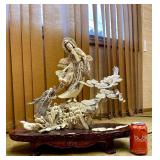 Excellent Carved Dramatic Chinese Figural Sculpture w/Dragon