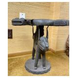 Impressive Old Benin Bronze Stool w/Leopard Base