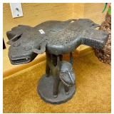 Impressive Old Benin Bronze Stool w/Leopard Base