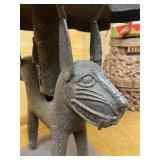 Impressive Old Benin Bronze Stool w/Leopard Base
