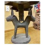 Impressive Old Benin Bronze Stool w/Leopard Base