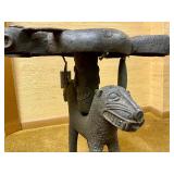 Impressive Old Benin Bronze Stool w/Leopard Base