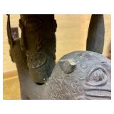 Impressive Old Benin Bronze Stool w/Leopard Base
