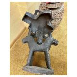 Impressive Old Benin Bronze Stool w/Leopard Base