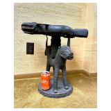 Impressive Old Benin Bronze Stool w/Leopard Base