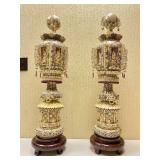 Pair of Large & Impressive Faux Ivory Temple Style Lanterns