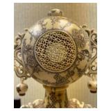 Pair of Large & Impressive Faux Ivory Temple Style Lanterns