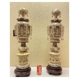 Pair of Large & Impressive Faux Ivory Temple Style Lanterns