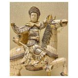 Awesome Large Vintage Oriental Carved Warrior on Horseback Statue #2