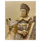 Awesome Large Vintage Oriental Carved Warrior on Horseback Statue #2