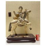 Awesome Large Vintage Oriental Carved Warrior on Horseback Statue #2
