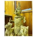 Monumental Benin Bronze Sculpture of a King/Oba w/Leopards