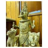 Monumental Benin Bronze Sculpture of a King/Oba w/Leopards