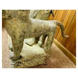 Monumental Benin Bronze Sculpture of a King/Oba w/Leopards